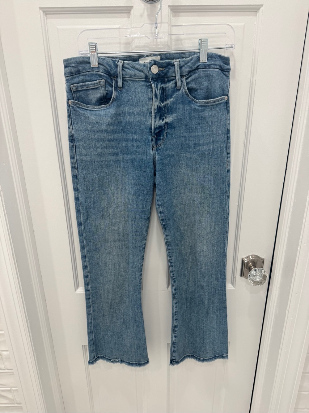 FRAME DENIM Light Blue Cropped mini boot Jeans